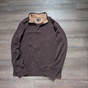 L.L. Bean Men's Half-Zip Sweater - Brown with Tan Collar